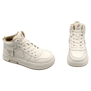 真皮高帮鞋女棉鞋冬季圆头系带加绒保暖厚底休闲小白鞋女高邦板鞋