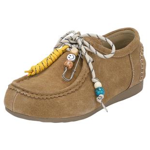 saturdaymode薄底系带复古乐福鞋2025新款全包休闲勃肯鞋女袋鼠鞋