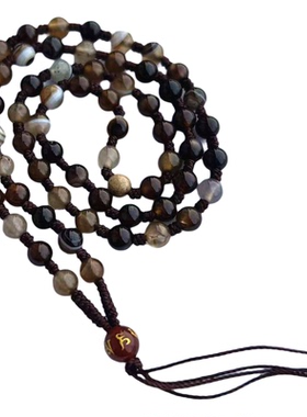 6mm咖色缠丝玛瑙圆珠挂件项链绳