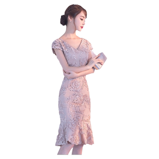 鱼尾晚礼服女气质名媛轻奢小众小个子宴会连衣裙平时可穿夏季短款