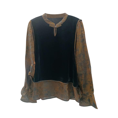 胖妈妈大码拼色春秋蝙蝠袖小衫女