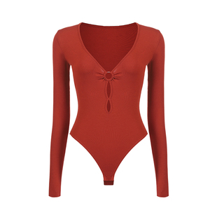 mimi fantasy低胸装露胸深v上衣女连体衣欧美性感外穿本命年T恤