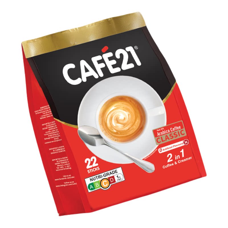 新加坡进口cafe21速溶2合1意式白咖啡264g(22小包)无蔗糖拿铁提神