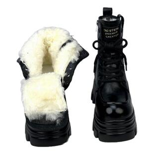 10cm羊毛马丁靴女款增高加绒厚底皮毛一体雪地靴女冬防寒短筒真皮