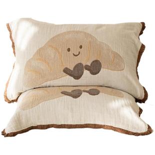 牛角包花边枕巾一对装a类纯棉2024新款纯全棉纱布枕巾成人家用