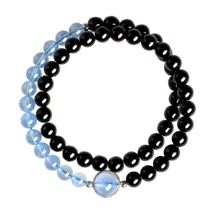 庆祥泰天然黑曜石海蓝宝水晶手串女款补水双圈水晶手链招财转运男