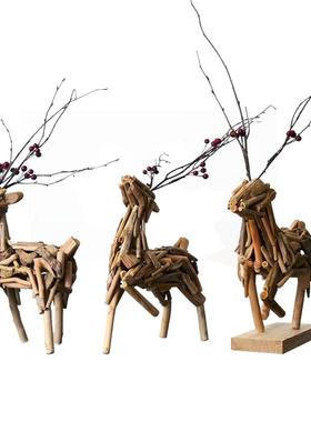 招财木质发光小鹿摆件玄关电视柜