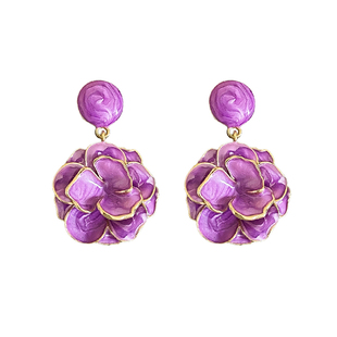 紫色滴油花朵耳环复古夸张耳钉轻奢高级感气质大气2025新款耳饰女