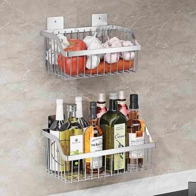 304不锈钢厨房置物架壁挂式葱姜蒜收纳挂架水果菜篮杂物架沥水篮