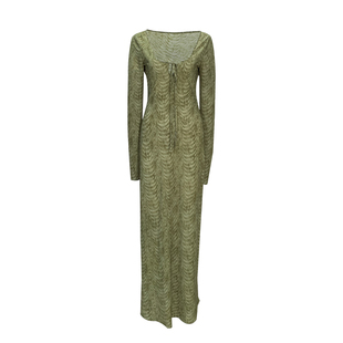 Tongse | 木槿裙 早秋新款度假风茶歇连衣裙U领绑带修身性感长裙