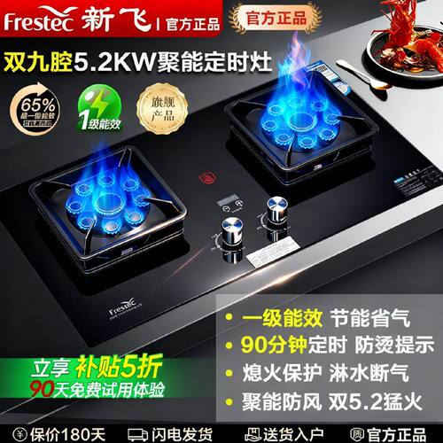线下款新飞燃气灶定时双灶家用嵌入式台式天然气灶霸王猛火灶