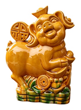 唐三彩陶瓷招财福气猪摆件送礼物