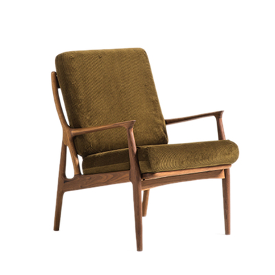 客厅单人实木真皮休闲椅