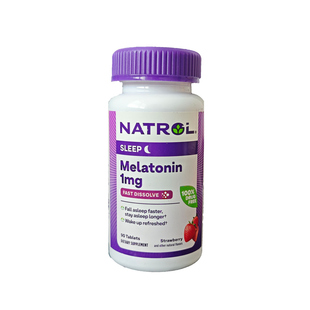 现货美国进口Natrol草莓味褪黑素安瓶1mg90粒倒时差调整睡眠