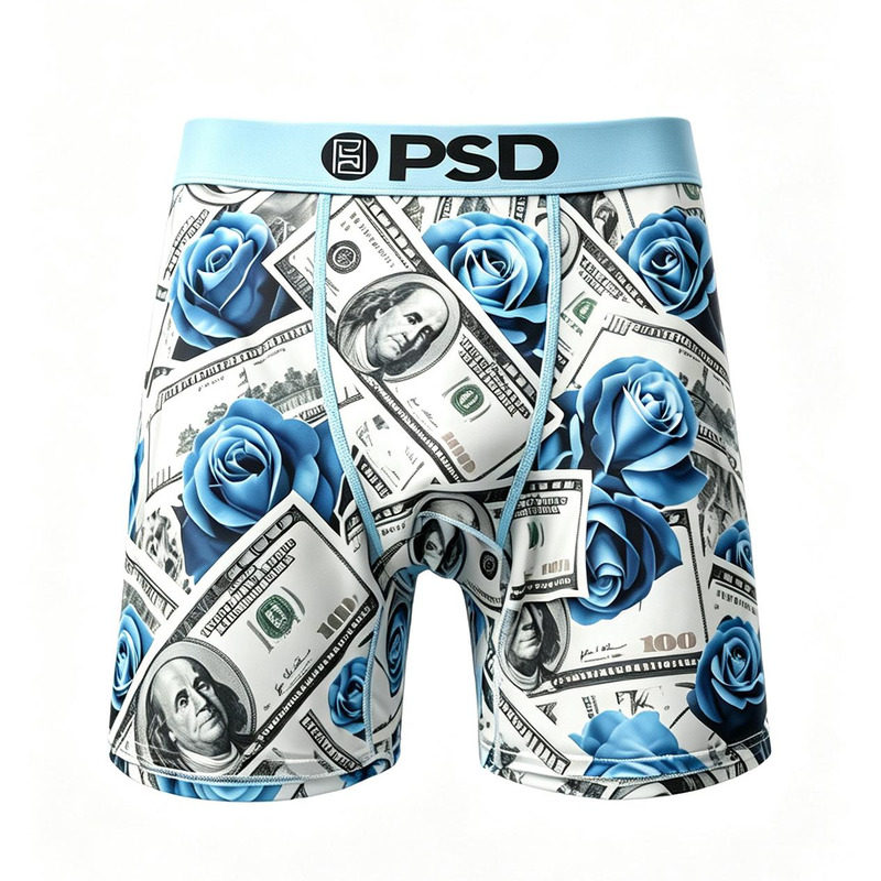 2026PSD美式潮牌高弹速干印花平角内裤高腰篮球运动四角裤高弹男