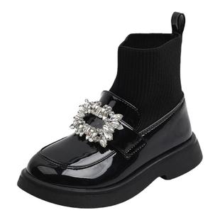 真皮女童马丁靴2025秋冬季新款公主袜靴儿童皮鞋软底水钻短靴子