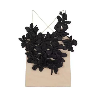 精致走秀款立体花朵网纱内衬抹胸吊带背心女夏性感透视露背短上衣