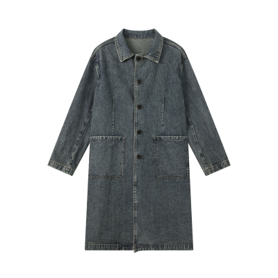 春季女士长款牛仔外套宽松复古蓝