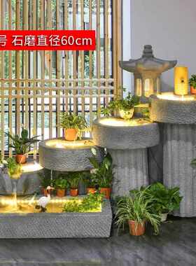 户外鱼池假山石磨循环中式石槽瀑布阳台流水喷泉庭院摆件布置造景
