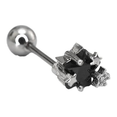 Shinma 铜镀白金小众设计黑白五角星星钻可爱甜美夏日耳钉耳骨钉