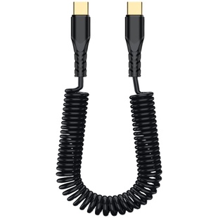 双type c弯头转lightning弹簧伸缩车载carplay数据线适用华为苹果iPhone14/17 pro导航carlife投屏pd快充电线