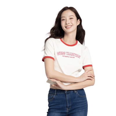 GUESS撞色甜美休闲圆领T恤-