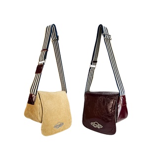 【鸭舌包】SpicyCapSoul原创中古风油蜡牛皮灯芯绒条纹小众邮差包