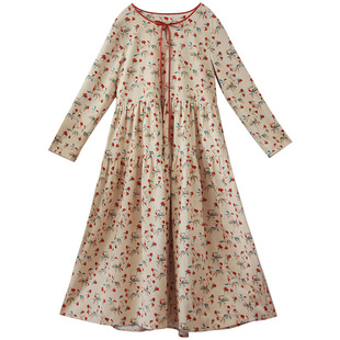 现货【暖阳】秋冬灯芯绒连衣裙女长袖2025新款减龄碎花裙气质长裙