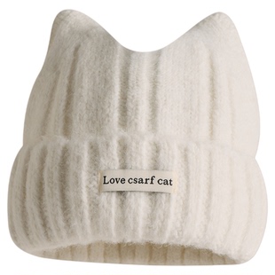 可爱猫耳朵帽子女冬2025款秋冬大头围显脸小时尚洋气女士羊毛混纺