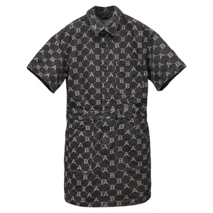 新款ABLE JEANS女士修身收腰水洗提花牛仔连衣裙显瘦气质翻领短裙