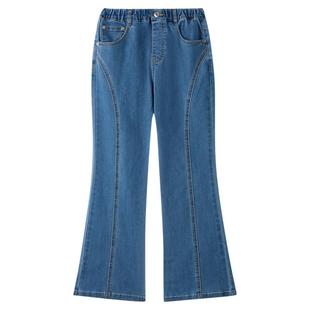 eland kids衣恋童装女童牛仔裤2025年冬季休闲裤复古学院风微喇裤