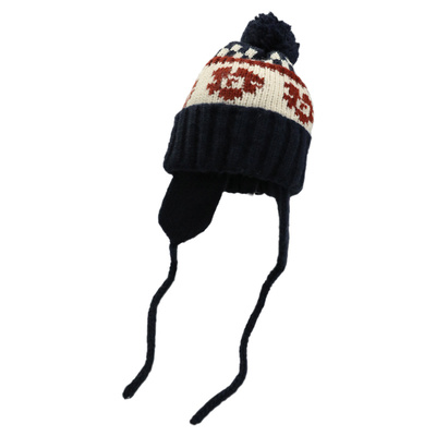 红色费尔岛提花针织毛线帽女冬季