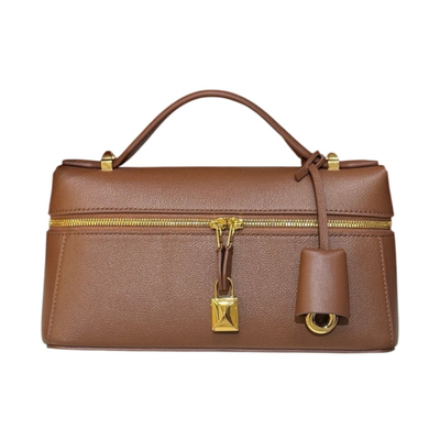 低调静奢李娜同款 LP L23 Extra Bag 盒子包手提包棕色荔枝纹真皮