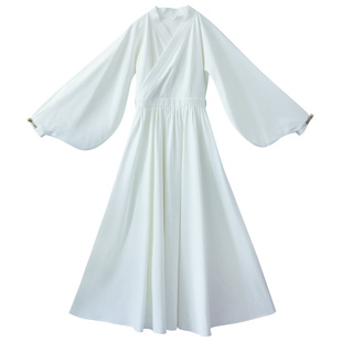 5折【暖玉生香】古装汉服女中国风连衣裙女冬琵琶袖白色长裙仙子