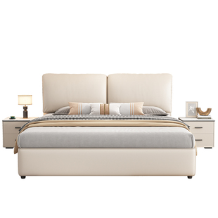 2023年新款轻奢真皮床现代简约主卧大床1.8米软包高箱储物双人床