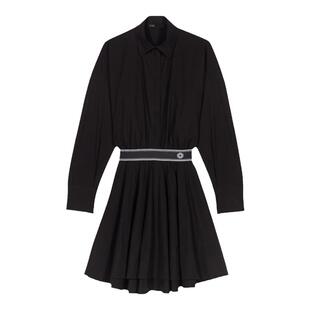 Maje秋冬女装法式时尚高知风黑色腰部拼接短款收腰衬衫式连衣裙