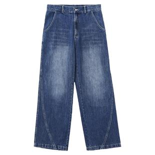 Mentmate 韩国复古做旧水洗拼接剪裁牛仔裤男 百搭直筒BF休闲长裤