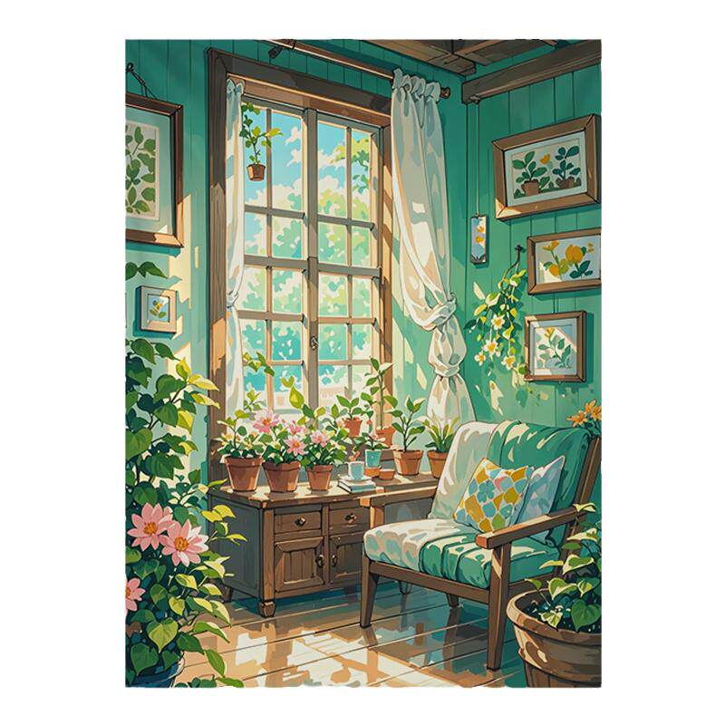 日式温馨小屋竖版背景布挂布