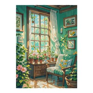 日式温馨小屋竖版背景布挂布卧室墙壁装饰布直播拍照遮丑布画布艺