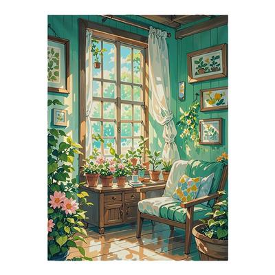 日式温馨小屋竖版背景布挂布