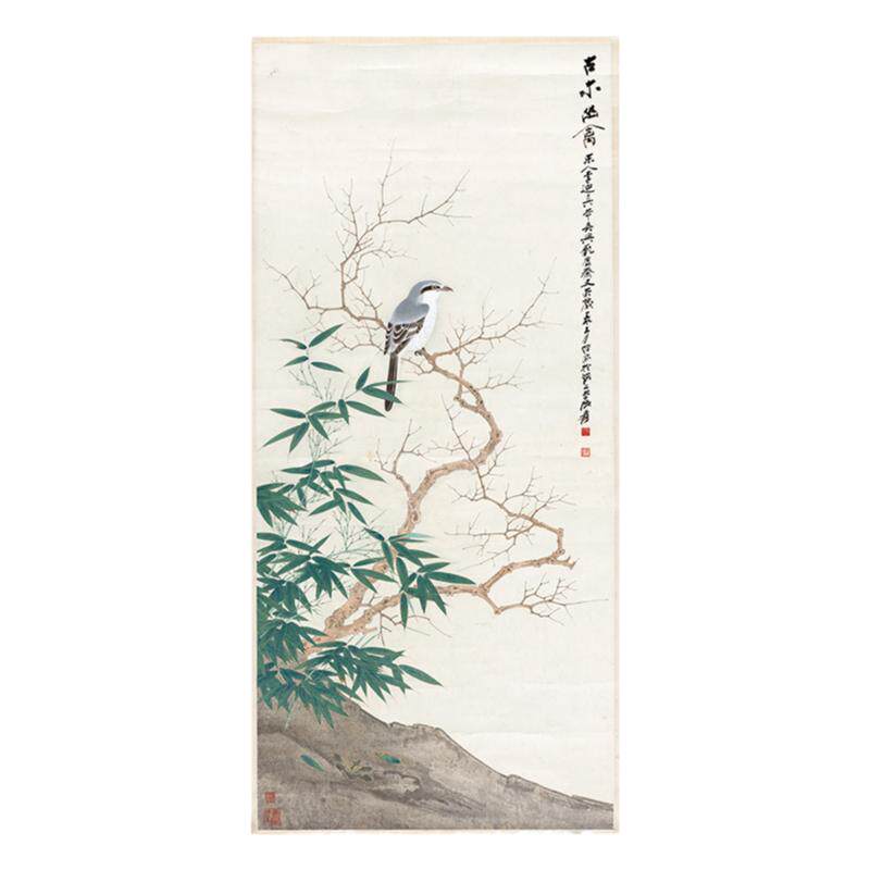 张大千古木幽禽工笔花鸟