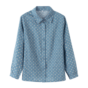 中老年人纯棉衬衫女奶奶夏装长袖上衣妈妈全棉衬衣秋季老太太衣服