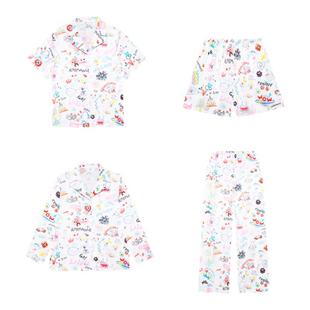 明星同款 RooMance汝曼司 多彩涂鸦印花绸缎睡衣女秋冬家居服套装