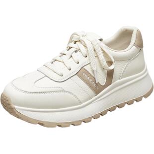 意尔康女鞋春秋时尚百搭运动休闲皮鞋厚底小白鞋显高软底轻便单鞋