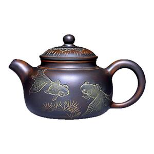 钦州坭兴陶茶壶 名家全手工雕刻 紫泥壶浮雕窑变精品紫砂工艺 705