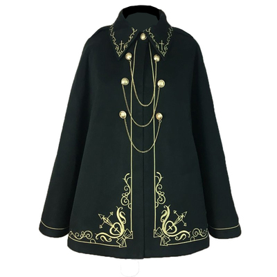 日系秋冬暗夜帅气燕尾毛呢斗篷