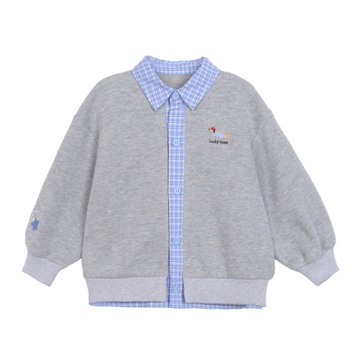 小O爸男婴童 宝宝春装外套2026新款格纹拼接假两件婴儿春款长袖