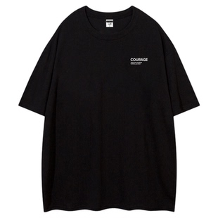 余承恩同款简约字母印花黑色短袖T恤男高级感简约休闲风情侣上衣