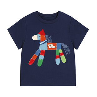 NYZK男童短袖T恤马年图案本命年纯棉打底衫时髦儿童女童内搭上衣