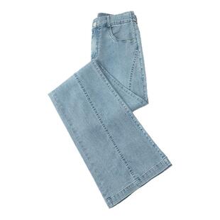 微喇天丝牛仔裤女浅蓝色加长高个子高腰冰丝夏季薄款松紧腰喇叭裤